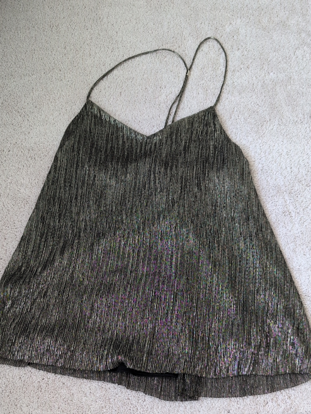 Express Silver Metallic Pleated Cami Top XL